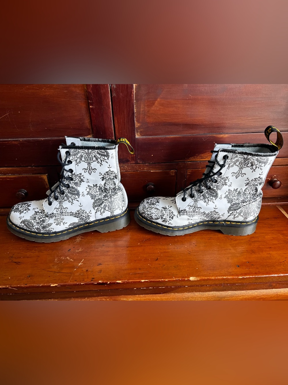 Dr. Martens White Black Floral Lace-Up Combat Boots - Picture 4 of 8